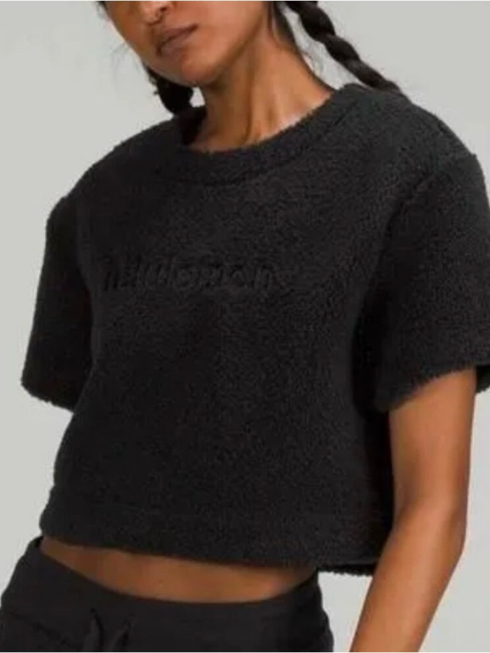 Lululemon Black Fuzzy Cropped textured fleece tee
